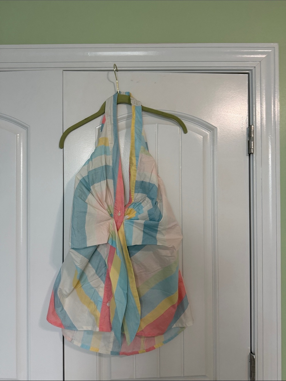 Striped Pastel Halter Top in Blue, Pink & Yellow